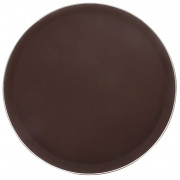 Поднос прорезиненный круглый 400 мм коричневый с ободком из нержавеющей стали [1600CT Brown]