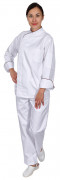 Куртка шеф-повара премиум белая рукав длинный с манжетом (отделка бордовый кант) [00012]