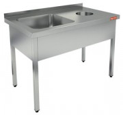 НДСО1М-12/6БЛ стол-моечная ванна левая, 1 секц. (500х400х250), с правым крылом стола для отходов