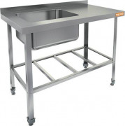 Моечная ванна б/фарт.,карк.-уг.нерж.430, 1 мойка (500х500х300) слева НСО1М-10/7БРЛ ЭН (1000х700х870)