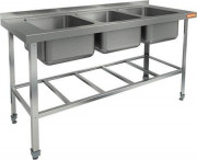 Моечная ванна б/фарт., карк.-оц.уг., 3 мойки (500х400х250) НСО3М-16/6БР ЭЦ (1600х600х870h)