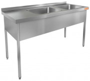 Ванна моечная, 2 мойки (500х400х250) справа НСО2М-14/6БП (1400х600х870h)