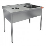 Ванна моечная с отверстием для сбора отходов, 1 мойка (500х400х250) справа НДСО1М-12/6БП