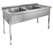 Ванна моечная, 2 мойки (500х500х300) слева НСО2М-14/7БЛ (1400х700х870h)