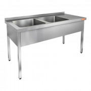 Ванна моечная, 2 мойки (500х500х300) слева НСО2М-15/7БЛ (1500х700х870h)