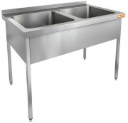 Ванна моечная, 2 мойки (500х400х250) слева НСО2М-14/6БЛ (1400х600х870h)