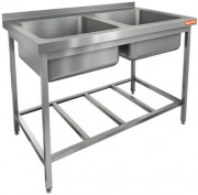 Моечная ванна б/фарт., карк.-оц.уг., 2 мойки (500х400х250) НСО2М-12/6БР ЭЦ (1200х600х870h)