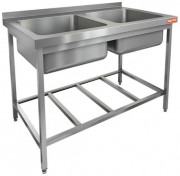 Моечная ванна б/фарт., карк.-уг. из нерж.430, 2 мойки (500х500х300) НСО2М-12/7БР ЭН (1200х700х870h)