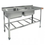 Моечная ванна б/фарт.,карк.-уг. из нерж.430,2мойки (500х500х300)слева НСО2М-15/7БРЛ ЭН (1500х700х870