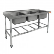 Моечная ванна б/фарт., карк.-уг. из нерж.430, 3 мойки (500х400х250) НСО3М-16/6БР ЭН (1600х600х870h)