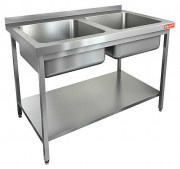 Моечная ванна б/фарт., карк.-уг. из нерж.430, 2 мойки (500х400х250) НСО2М-12/6БП ЭН (1200х600х870h)