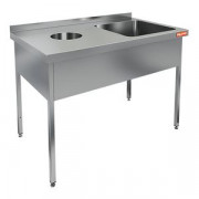 НДСО1М-12/6БП стол-моечная ванна правая, 1 секц. (500х400х250), с левым крылом стола для отходов