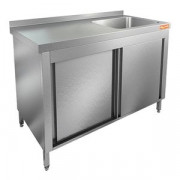 НСЗК1М-18/6БП стол с ванной  моеч. 1 секц. (500х400х250) справа, закрыт.,двери-купе, HICOLD RUS