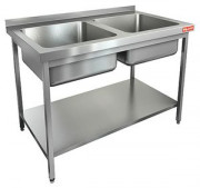 НСО2М-12/6БП ЭН стол-моечная ванна, 2 секц., (500х400х250), (нерж.угол), HICOLD RUS